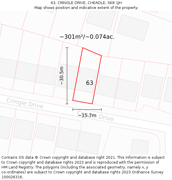 63, CRINGLE DRIVE, CHEADLE, SK8 1JH: Plot and title map