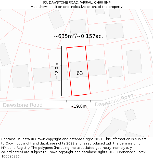 63, DAWSTONE ROAD, WIRRAL, CH60 8NP: Plot and title map