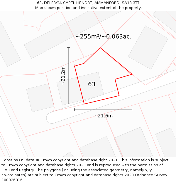 63, DELFRYN, CAPEL HENDRE, AMMANFORD, SA18 3TT: Plot and title map