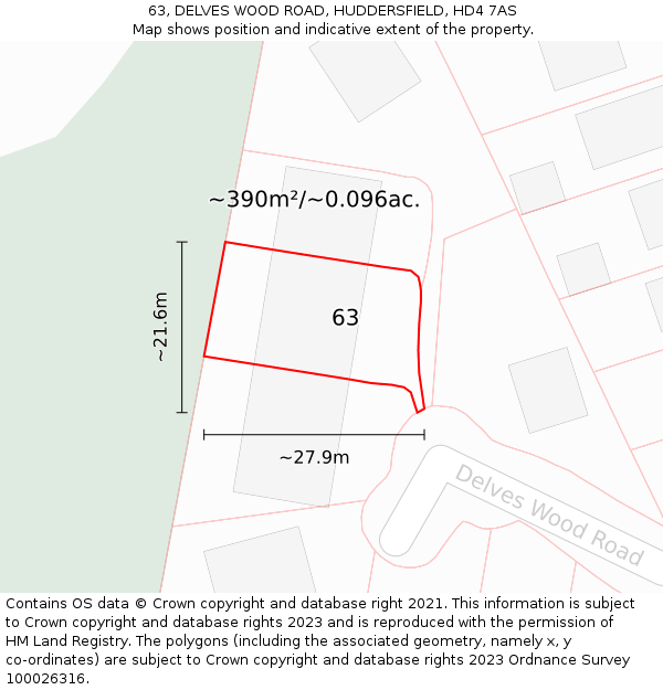 63, DELVES WOOD ROAD, HUDDERSFIELD, HD4 7AS: Plot and title map