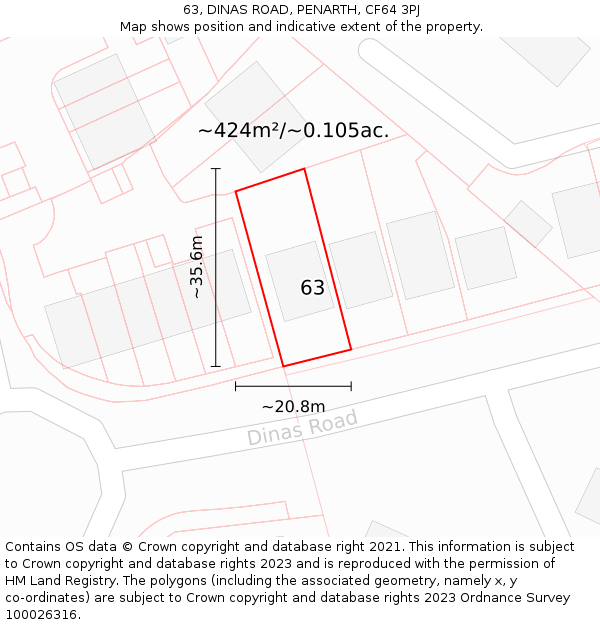 63, DINAS ROAD, PENARTH, CF64 3PJ: Plot and title map