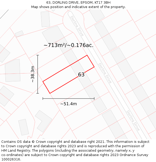 63, DORLING DRIVE, EPSOM, KT17 3BH: Plot and title map