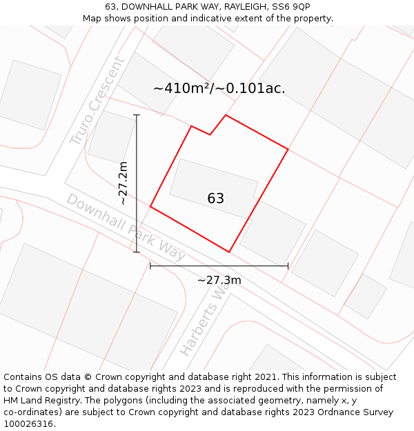 63, DOWNHALL PARK WAY, RAYLEIGH, SS6 9QP: Plot and title map