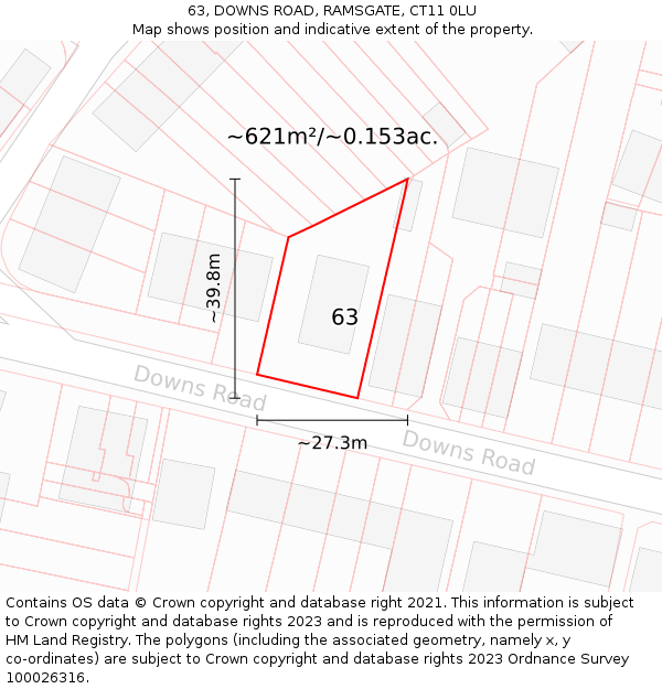 63, DOWNS ROAD, RAMSGATE, CT11 0LU: Plot and title map