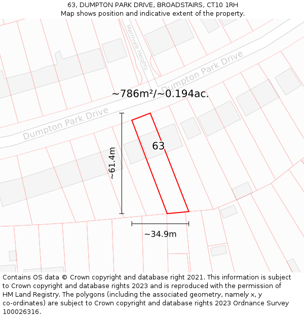 63, DUMPTON PARK DRIVE, BROADSTAIRS, CT10 1RH: Plot and title map