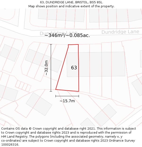 63, DUNDRIDGE LANE, BRISTOL, BS5 8SL: Plot and title map
