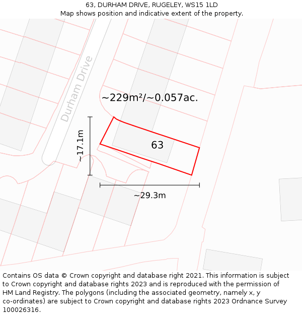 63, DURHAM DRIVE, RUGELEY, WS15 1LD: Plot and title map