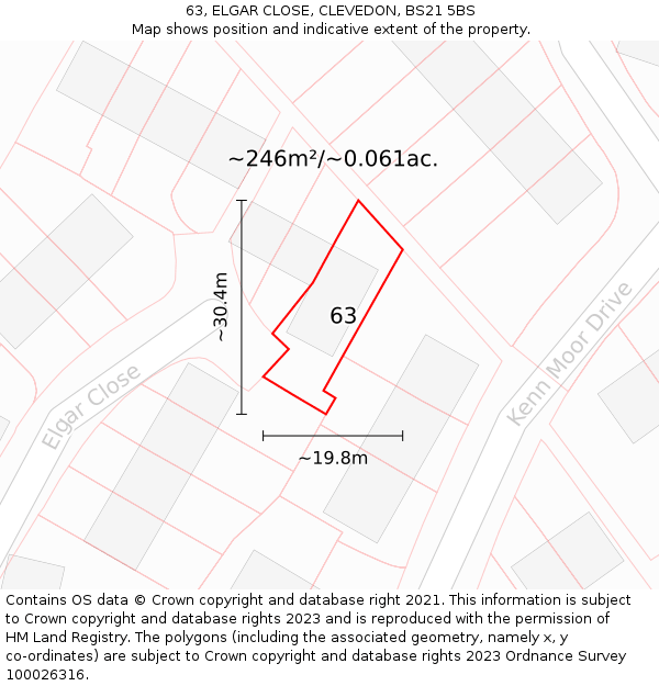 63, ELGAR CLOSE, CLEVEDON, BS21 5BS: Plot and title map