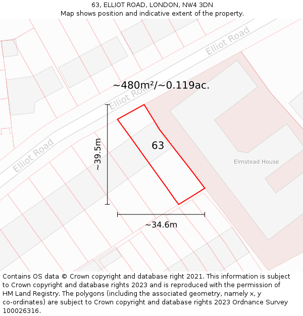 63, ELLIOT ROAD, LONDON, NW4 3DN: Plot and title map