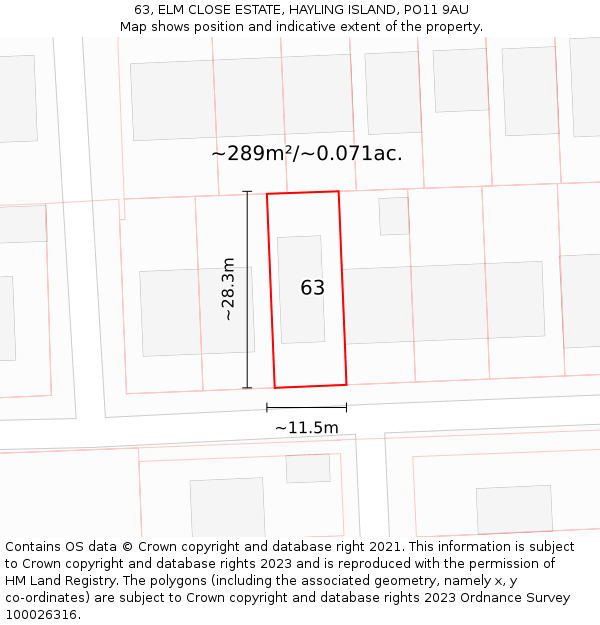 63, ELM CLOSE ESTATE, HAYLING ISLAND, PO11 9AU: Plot and title map