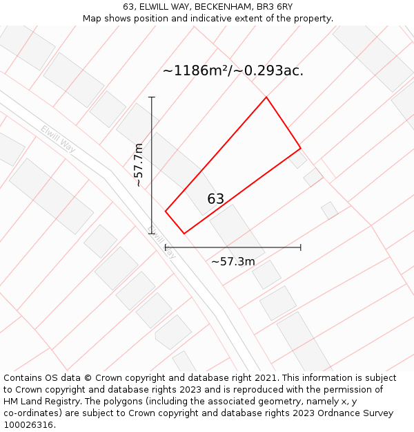 63, ELWILL WAY, BECKENHAM, BR3 6RY: Plot and title map