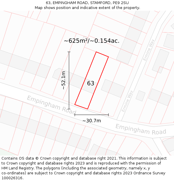 63, EMPINGHAM ROAD, STAMFORD, PE9 2SU: Plot and title map