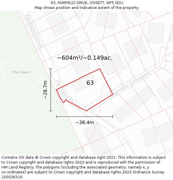 63, FAIRFIELD DRIVE, OSSETT, WF5 0DU: Plot and title map