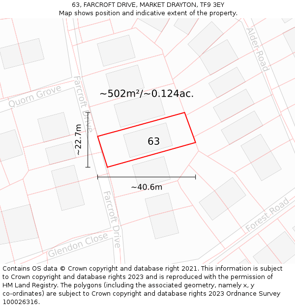 63, FARCROFT DRIVE, MARKET DRAYTON, TF9 3EY: Plot and title map