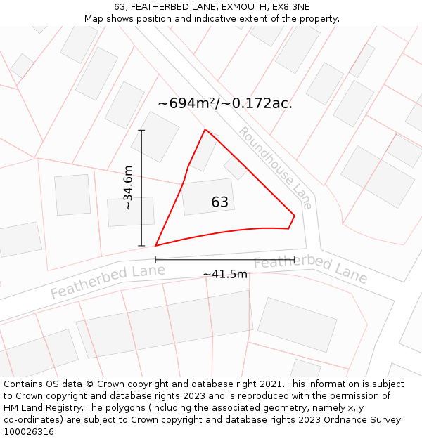 63, FEATHERBED LANE, EXMOUTH, EX8 3NE: Plot and title map