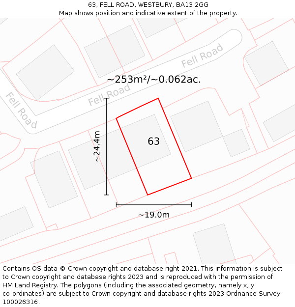 63, FELL ROAD, WESTBURY, BA13 2GG: Plot and title map