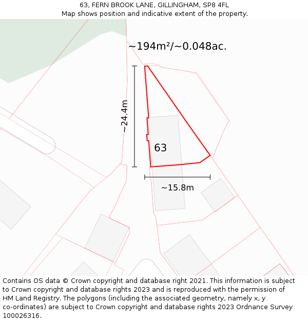 63, FERN BROOK LANE, GILLINGHAM, SP8 4FL: Plot and title map