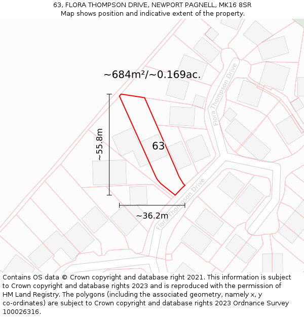63, FLORA THOMPSON DRIVE, NEWPORT PAGNELL, MK16 8SR: Plot and title map