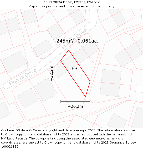 63, FLORIDA DRIVE, EXETER, EX4 5EX: Plot and title map