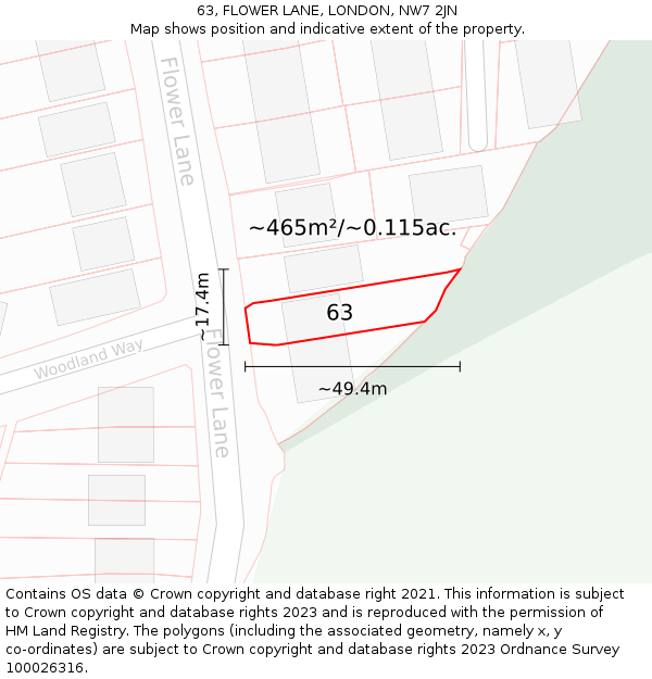 63, FLOWER LANE, LONDON, NW7 2JN: Plot and title map