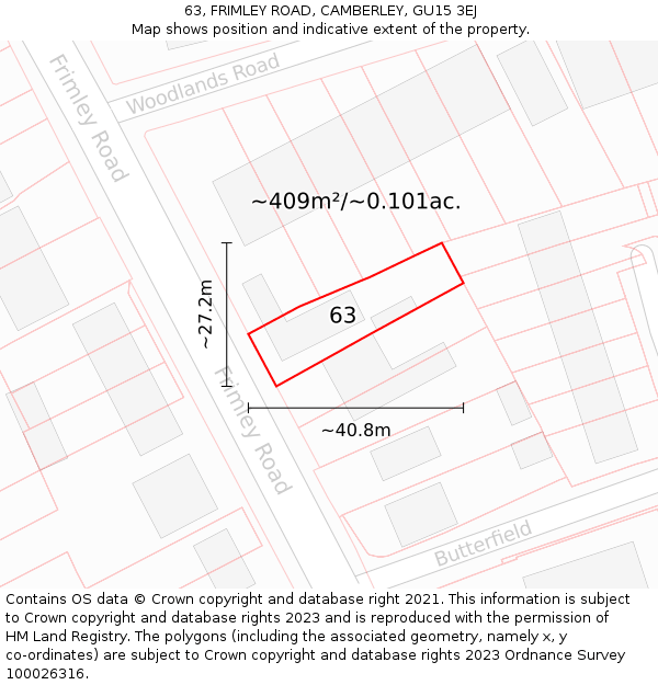 63, FRIMLEY ROAD, CAMBERLEY, GU15 3EJ: Plot and title map