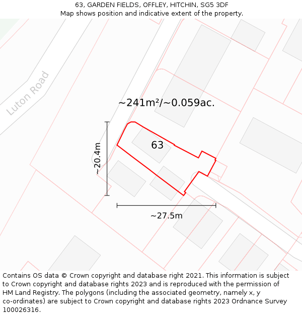 63, GARDEN FIELDS, OFFLEY, HITCHIN, SG5 3DF: Plot and title map