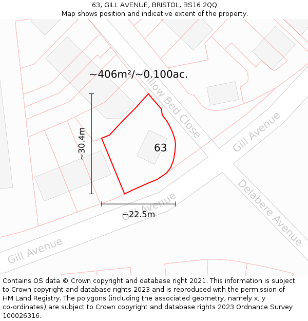 63, GILL AVENUE, BRISTOL, BS16 2QQ: Plot and title map