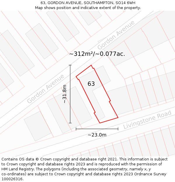 63, GORDON AVENUE, SOUTHAMPTON, SO14 6WH: Plot and title map