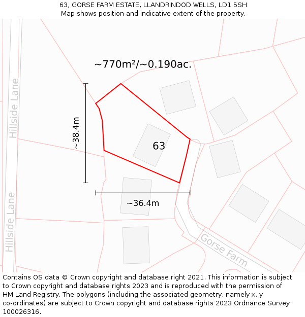 63, GORSE FARM ESTATE, LLANDRINDOD WELLS, LD1 5SH: Plot and title map