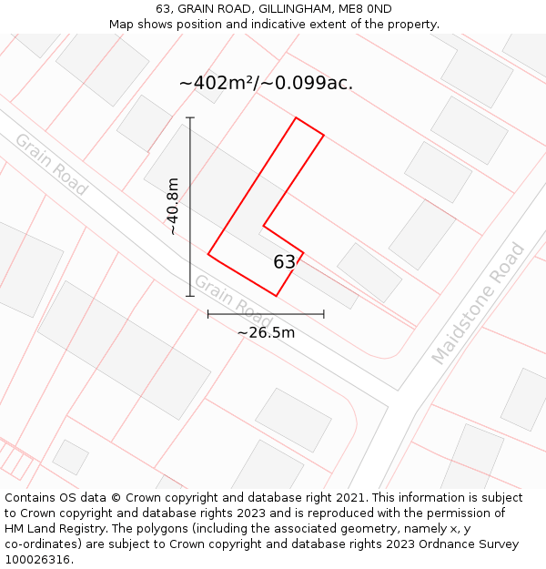 63, GRAIN ROAD, GILLINGHAM, ME8 0ND: Plot and title map