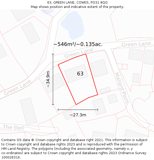 63, GREEN LANE, COWES, PO31 8QG: Plot and title map