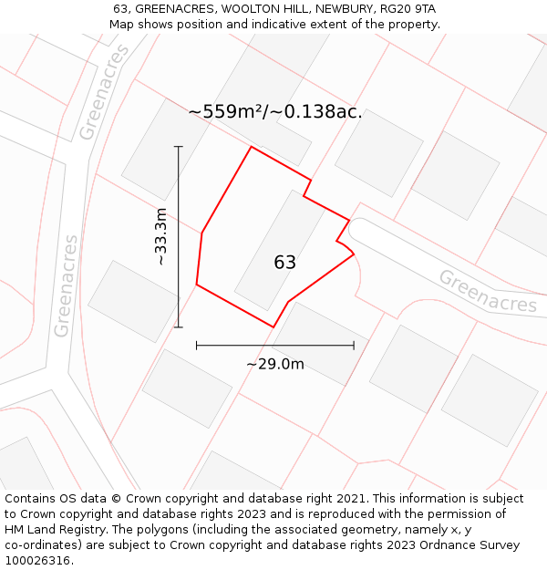 63, GREENACRES, WOOLTON HILL, NEWBURY, RG20 9TA: Plot and title map