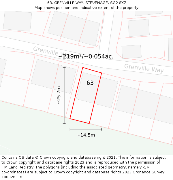 63, GRENVILLE WAY, STEVENAGE, SG2 8XZ: Plot and title map