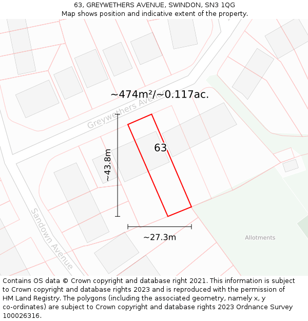 63, GREYWETHERS AVENUE, SWINDON, SN3 1QG: Plot and title map