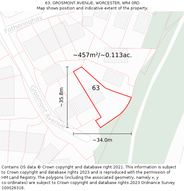 63, GROSMONT AVENUE, WORCESTER, WR4 0RD: Plot and title map
