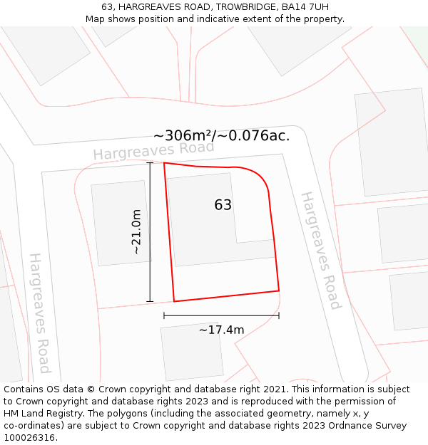 63, HARGREAVES ROAD, TROWBRIDGE, BA14 7UH: Plot and title map