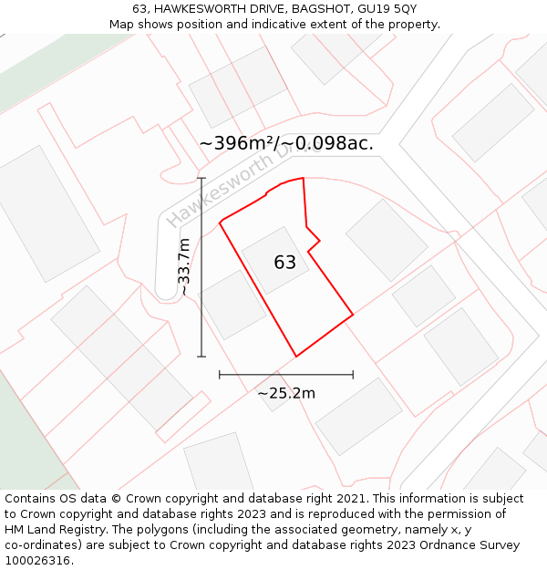 63, HAWKESWORTH DRIVE, BAGSHOT, GU19 5QY: Plot and title map