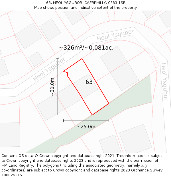 63, HEOL YSGUBOR, CAERPHILLY, CF83 1SR: Plot and title map