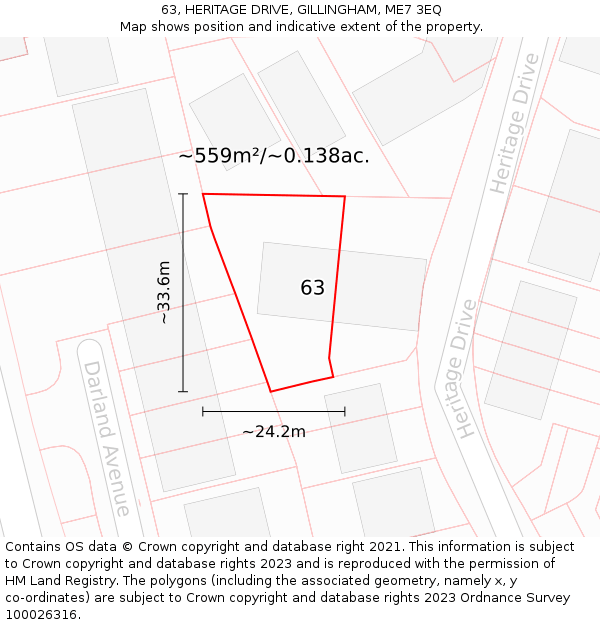 63, HERITAGE DRIVE, GILLINGHAM, ME7 3EQ: Plot and title map