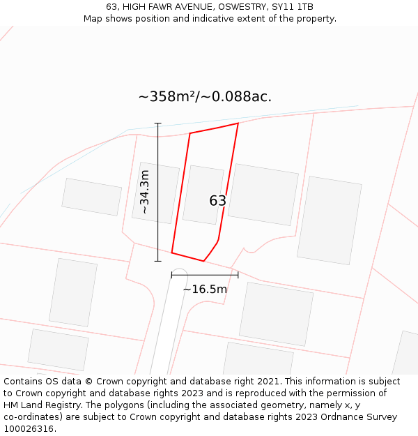 63, HIGH FAWR AVENUE, OSWESTRY, SY11 1TB: Plot and title map