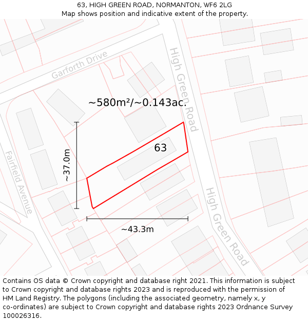 63, HIGH GREEN ROAD, NORMANTON, WF6 2LG: Plot and title map