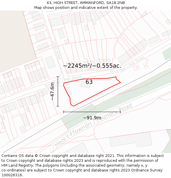 63, HIGH STREET, AMMANFORD, SA18 2NB: Plot and title map