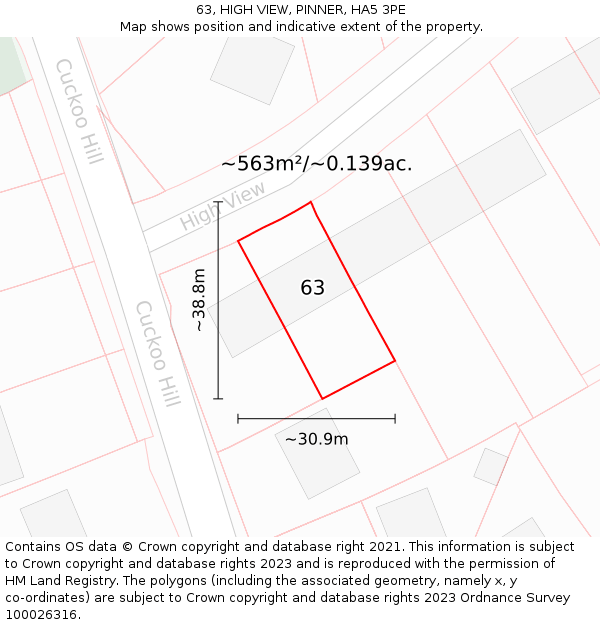 63, HIGH VIEW, PINNER, HA5 3PE: Plot and title map