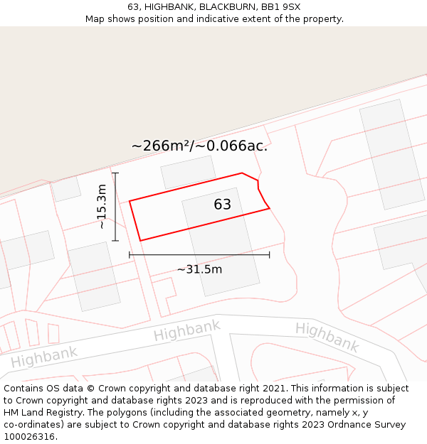 63, HIGHBANK, BLACKBURN, BB1 9SX: Plot and title map