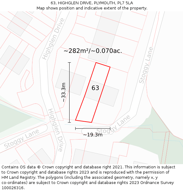 63, HIGHGLEN DRIVE, PLYMOUTH, PL7 5LA: Plot and title map