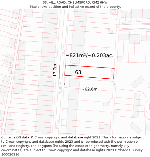 63, HILL ROAD, CHELMSFORD, CM2 6HW: Plot and title map