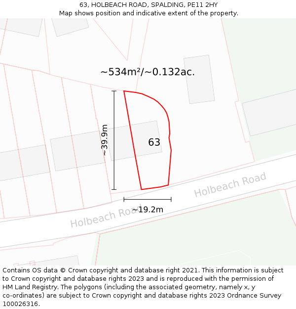 63, HOLBEACH ROAD, SPALDING, PE11 2HY: Plot and title map