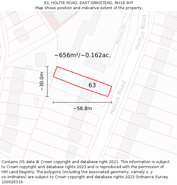 63, HOLTYE ROAD, EAST GRINSTEAD, RH19 3HT: Plot and title map