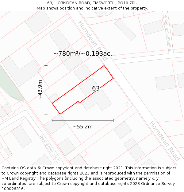 63, HORNDEAN ROAD, EMSWORTH, PO10 7PU: Plot and title map