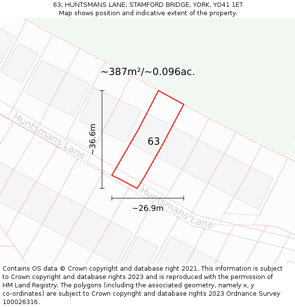 63, HUNTSMANS LANE, STAMFORD BRIDGE, YORK, YO41 1ET: Plot and title map